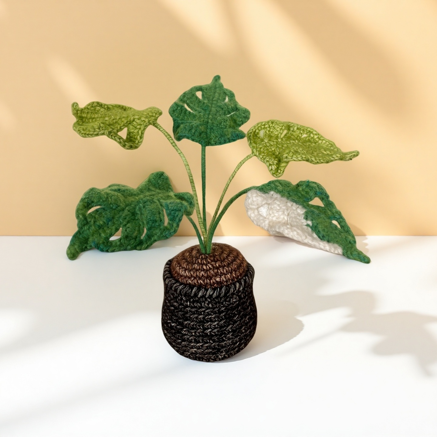 Handmade Crochet Monstera Plant Pot – Cute Desk Decoration