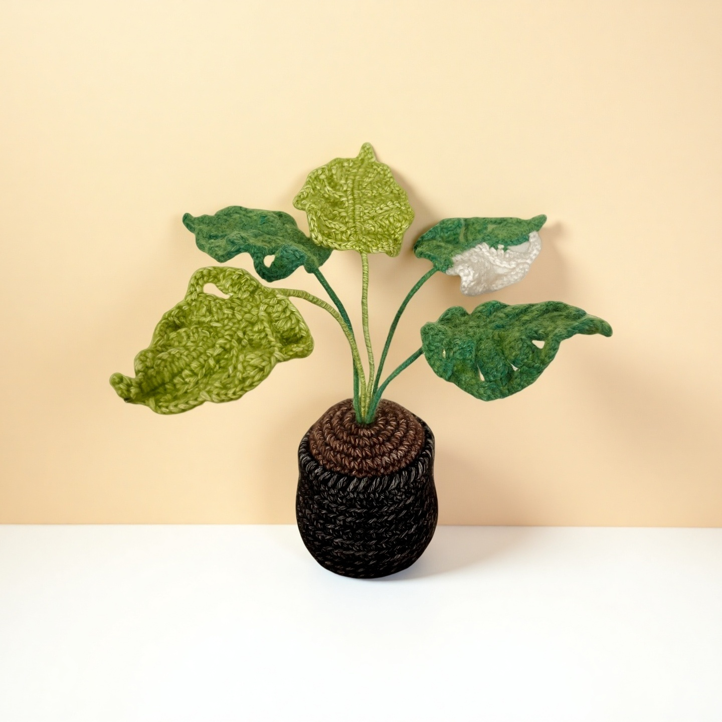 Handmade Crochet Monstera Plant Pot – Cute Desk Decoration